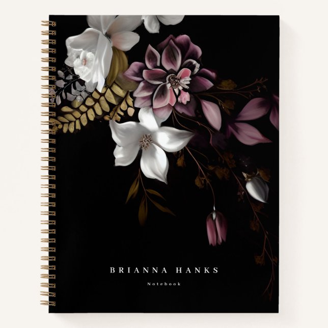 Personalised Name Dark and Moody Floral Notebook (Front)