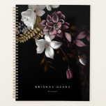 Personalised Name Dark and Moody Floral Planner<br><div class="desc">This notebook features a beautiful dark and moody blush pink,  white and gold floral design on a black background.</div>