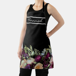Personalised Name Dark Moody Elegant Floral Apron