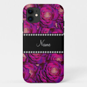 Personalised name dark purple roses iPhone 11 case