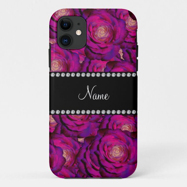 Personalised name dark purple roses Case-Mate iPhone case (Back)