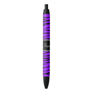 Personalised name dark purple zebra stripes black ink pen