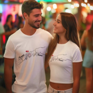 Personalised Name & date Design Custom Hand Couple T-Shirt