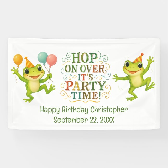 Personalised Name Date Frog Boys Toddler Birthday Banner (Horizontal)