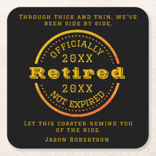 Personalised Name Date Retirement Favour for Guest Square Paper Coaster