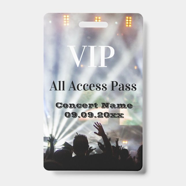Personalised Name Date VIP Concert Access Pass ID Badge (Front)
