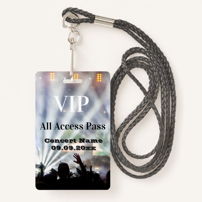 Personalised Name Date VIP Concert Access Pass ID Badge (Front with Lanyard)