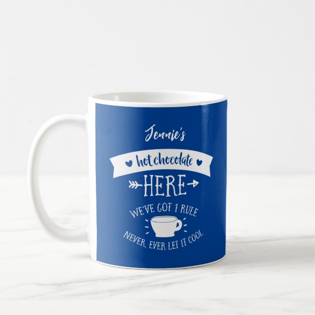 Personalised Name Deep Blue Hot Chocolate Mug (Left)