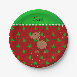 Personalised name deer red trees stars paper plate