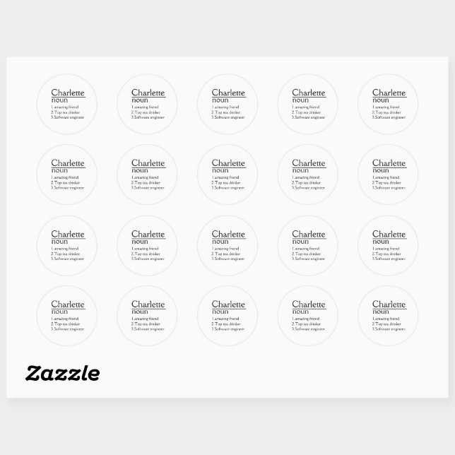 Personalised Name definition Classic Round Sticker (Sheet)