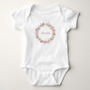 Personalised Name Delicate Pastel Floral Wreath  Baby Bodysuit