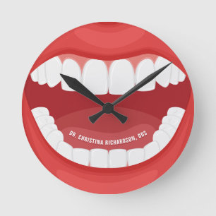 Personalised Name Dental Office Mouth Waiting Room Round Clock