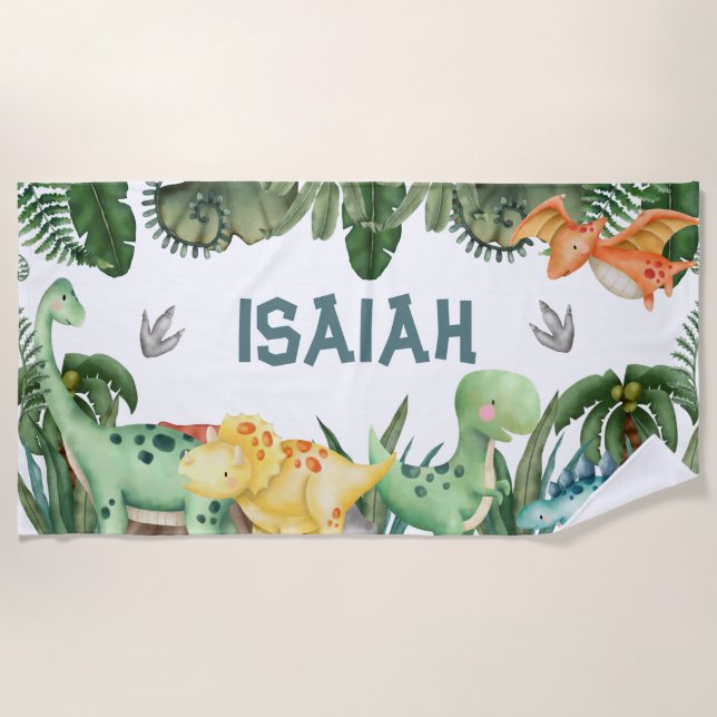 Personalised Name  Dinosaur Beach Towel (Front)
