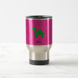 Personalised name dinosaur pink stars travel mug
