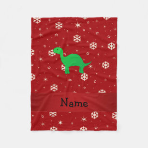 Personalised name dinosaur red snowflakes fleece blanket