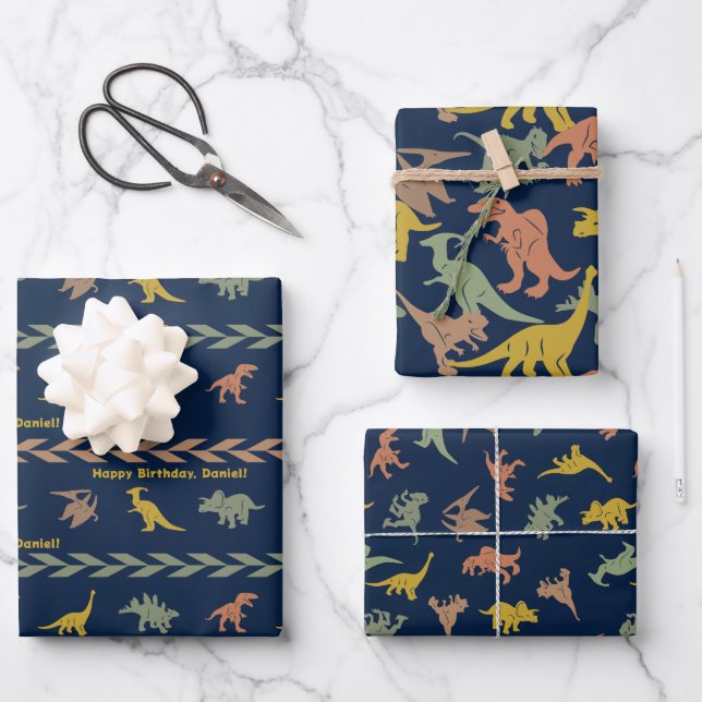 Personalised Name Dinosaur Wrapping Paper Sheet (Front)