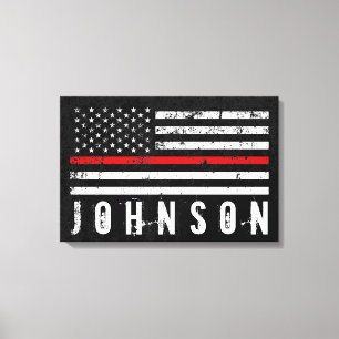 Personalised Name Distressed Firefighter Flag Canvas Print