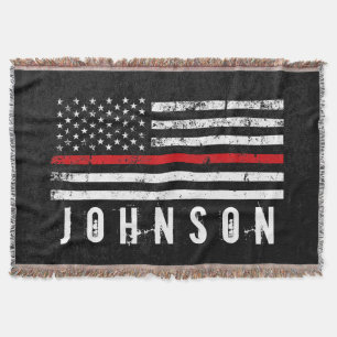 Personalised Name Distressed Firefighter Flag Throw Blanket