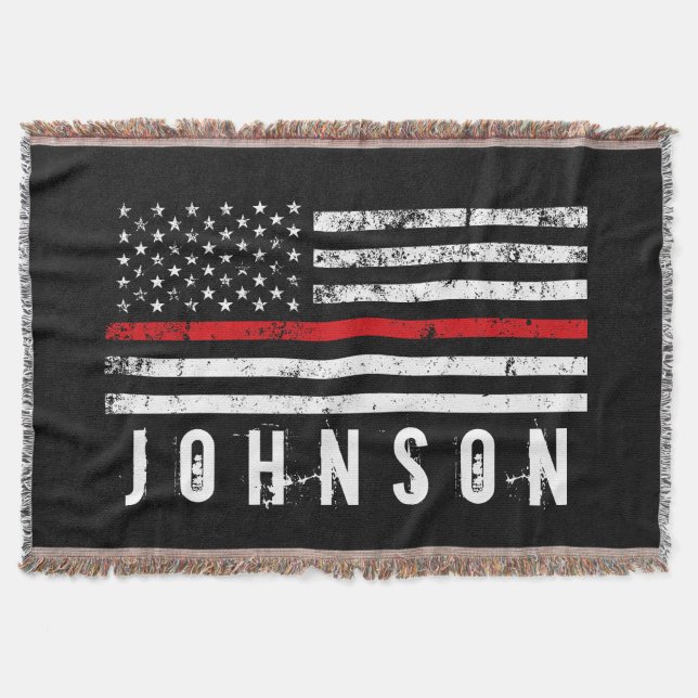 Personalised Name Distressed Firefighter Flag Throw Blanket (Front)