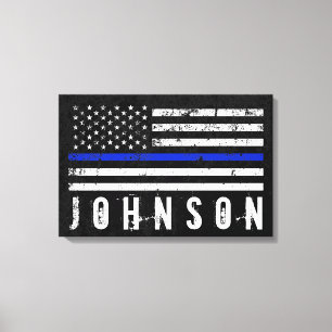 Personalised Name Distressed Police Flag Canvas Print