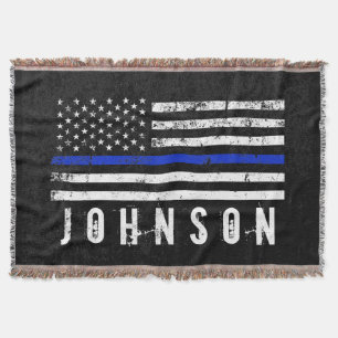 Personalised Name Distressed Police Flag Throw Blanket