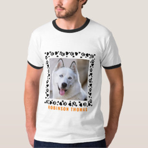 Personalised Name Dog Paw Hearts Photo Minimalist T-Shirt