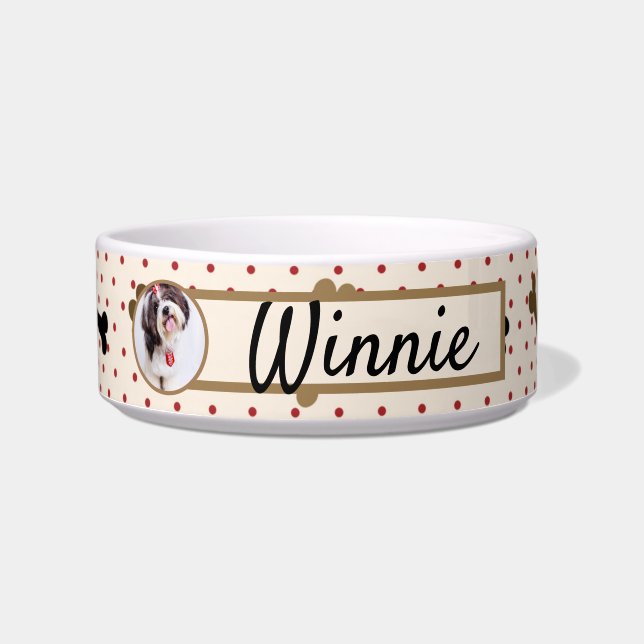 Personalised Name Dog Photo Pet Bowl Brown Bones (Front)