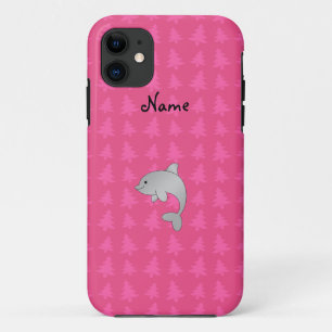 Personalised name dolphin pink christmas trees iPhone 11 case