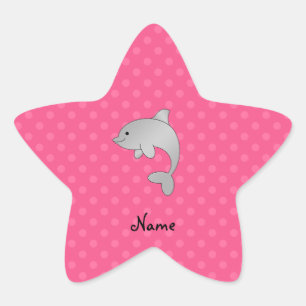Personalised name dolphin pink polka dots star sticker