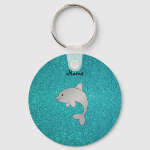 Personalised name dolphin turquoise glitter key ring