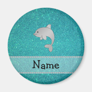 Personalised name dolphin turquoise glitter magnet