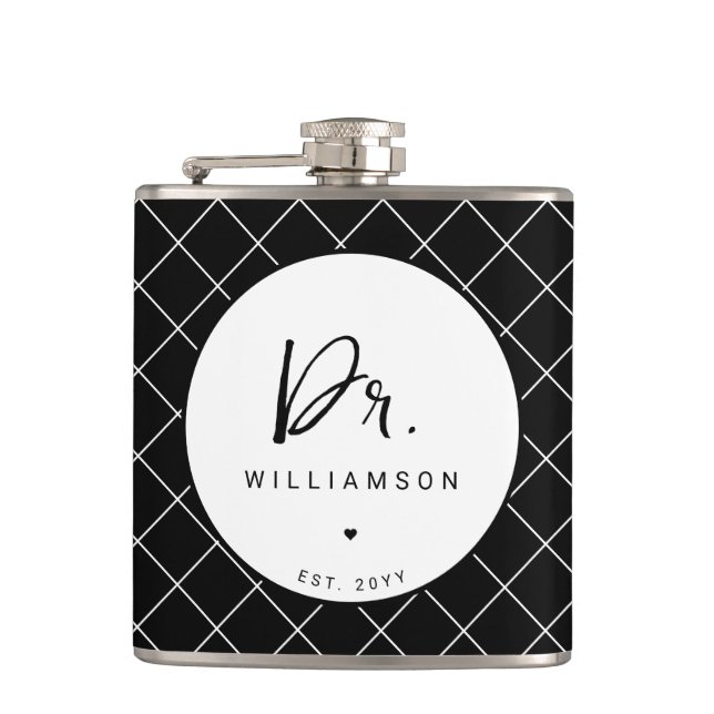 Personalised Name Dr Minimalist Doctor Graduation Hip Flask (Front)