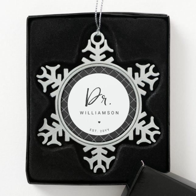Personalised Name Dr Minimalist Doctor Graduation Snowflake Pewter Christmas Ornament (Box)