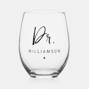 Personalised Name Dr Minimalist Doctor Graduation Stemless Wine Glass