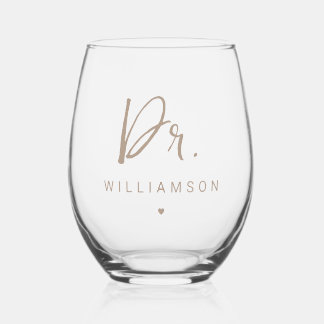 Personalised Name Dr Minimalist Doctor Graduation Stemless Wine Glass