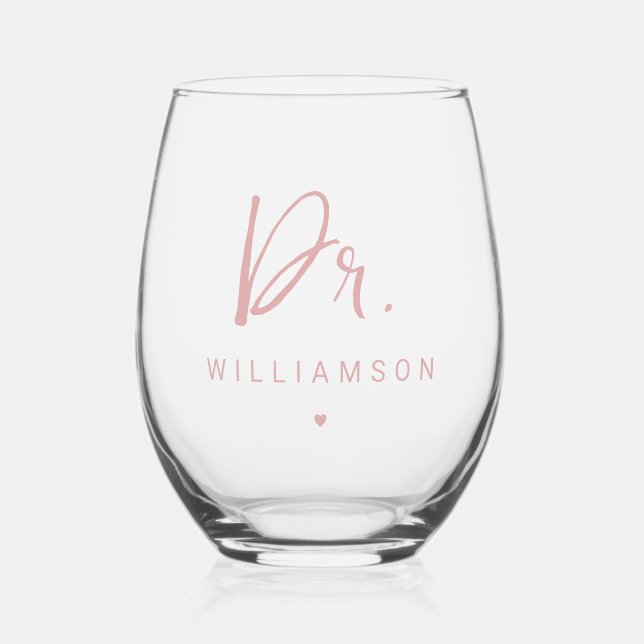 Personalised Name Dr Minimalist Doctor Graduation Stemless Wine Glass (Front)
