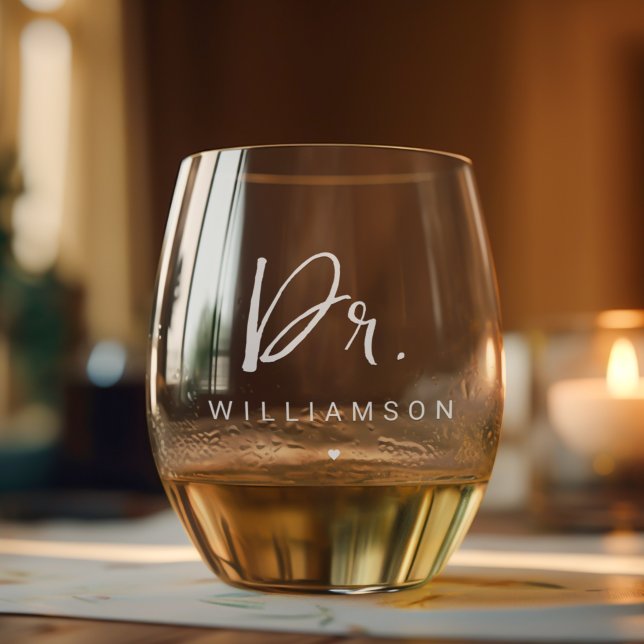 Personalised Name Dr Minimalist Doctor Graduation Stemless Wine Glass (Creator Uploaded)