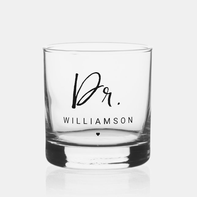 Personalised Name Dr Minimalist Doctor Graduation Whiskey Glass (Front)