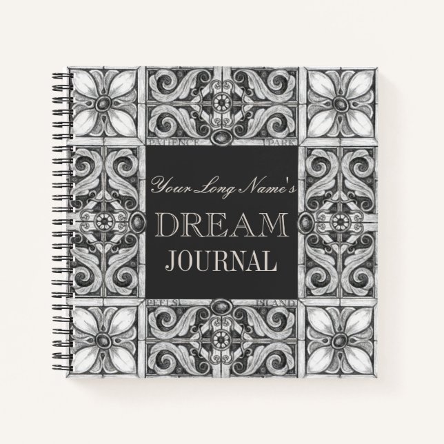 Personalised Name Dream Journal Black Grey White (Front)