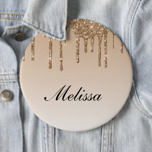 personalised name dripping glitter 6 cm round badge