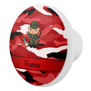 Personalised name duck hunter red camouflage ceramic knob
