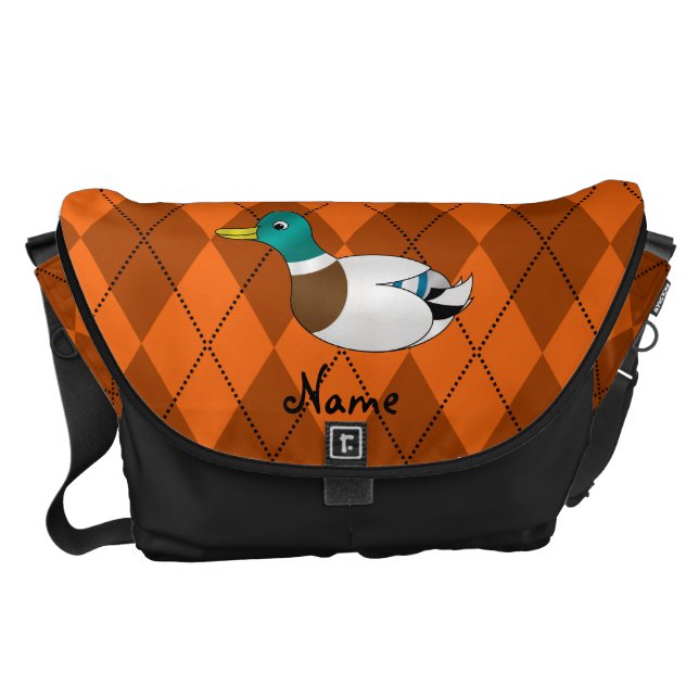 Personalised name duck orange argyle courier bag (Front)