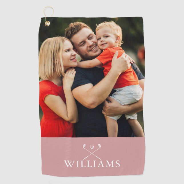 Personalised Name Dusty Rose Pink Photo Golf Towel (Front)