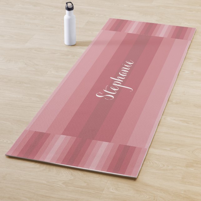 Personalised Name Dusty Rose Pink Stripe Yoga Mat (In Situ)