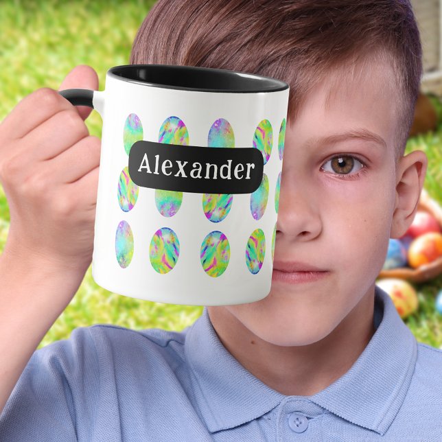 Personalised Name Easter Egg Hunt Brunch Party Mug (Personalized name modern colorful Easter egg hunt spring brunch garden party mug)