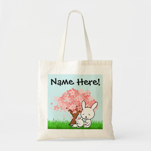 Personalised Name Easter Egg Hunt Cherry Blossom Tote Bag (Front)