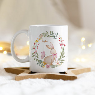 Personalised Name Easter Pink Rabbit Pattern Coffee Mug