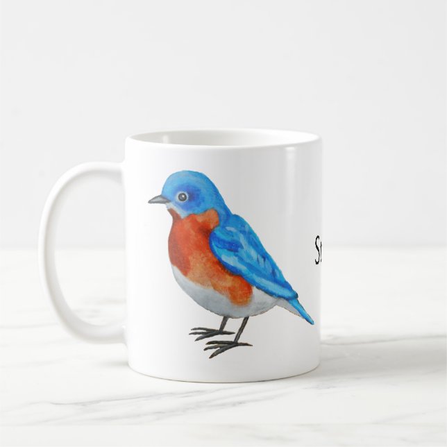 Personalised Name Eastern Bluebird Bird Watcher Coffee Mug (Left)