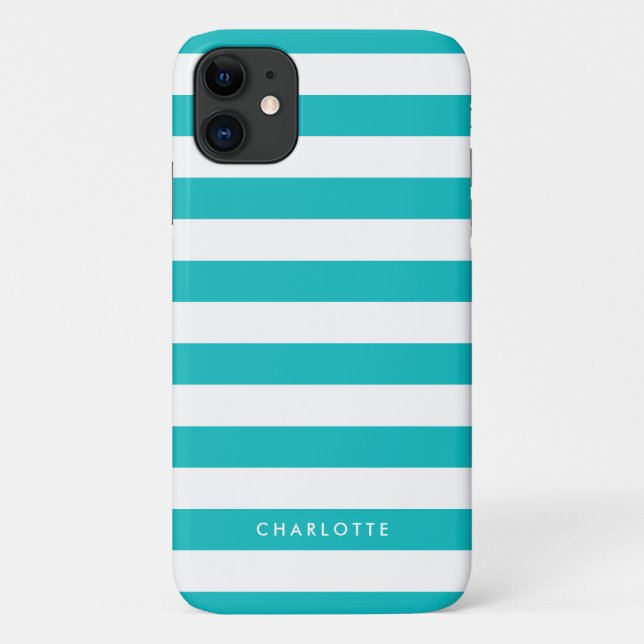 Personalised Name Editable Colour and White Stripe Case-Mate iPhone Case (Back)