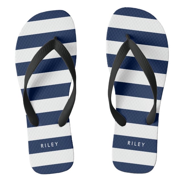 Personalised Name Editable Colour and White Stripe Flip Flops (Footbed)